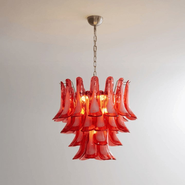 Handblown Crimson Murano Glass Petal Chandelier