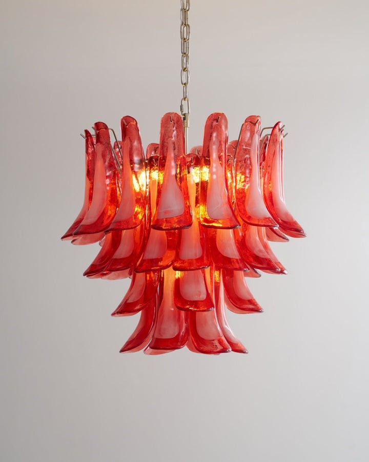 Handblown Crimson Murano Glass Petal Chandelier