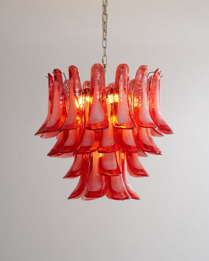 Handblown Crimson Murano Glass Petal Chandelier