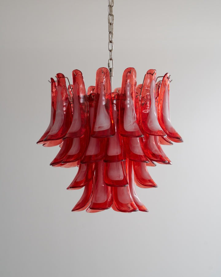 Handblown Crimson Murano Glass Petal Chandelier