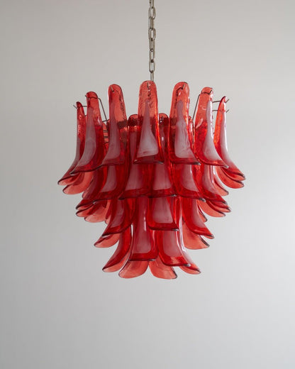 Handblown Crimson Murano Glass Petal Chandelier