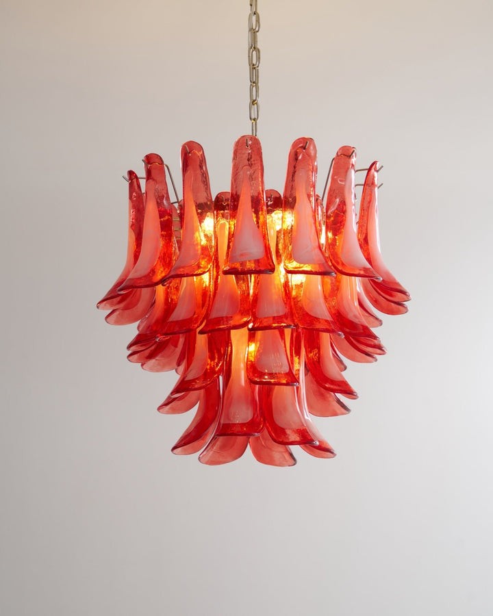 Handblown Crimson Murano Glass Petal Chandelier