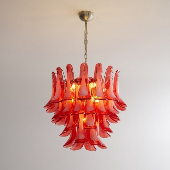 Handblown Crimson Murano Glass Petal Chandelier