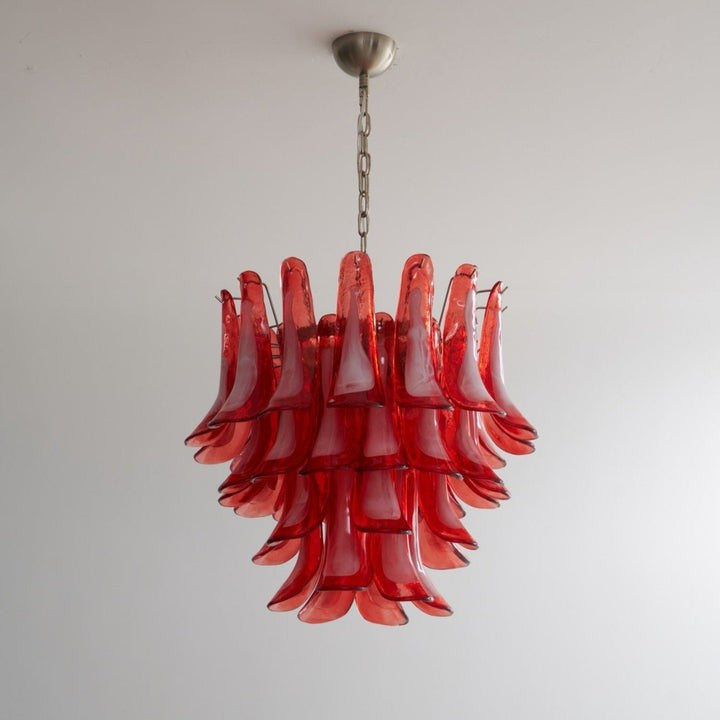 Handblown Crimson Murano Glass Petal Chandelier