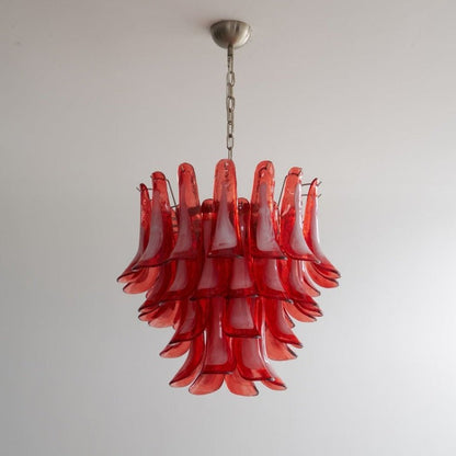 Handblown Crimson Murano Glass Petal Chandelier