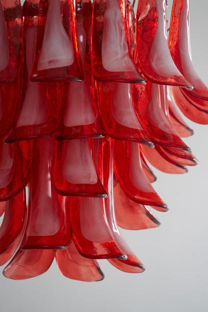 Handblown Crimson Murano Glass Petal Chandelier