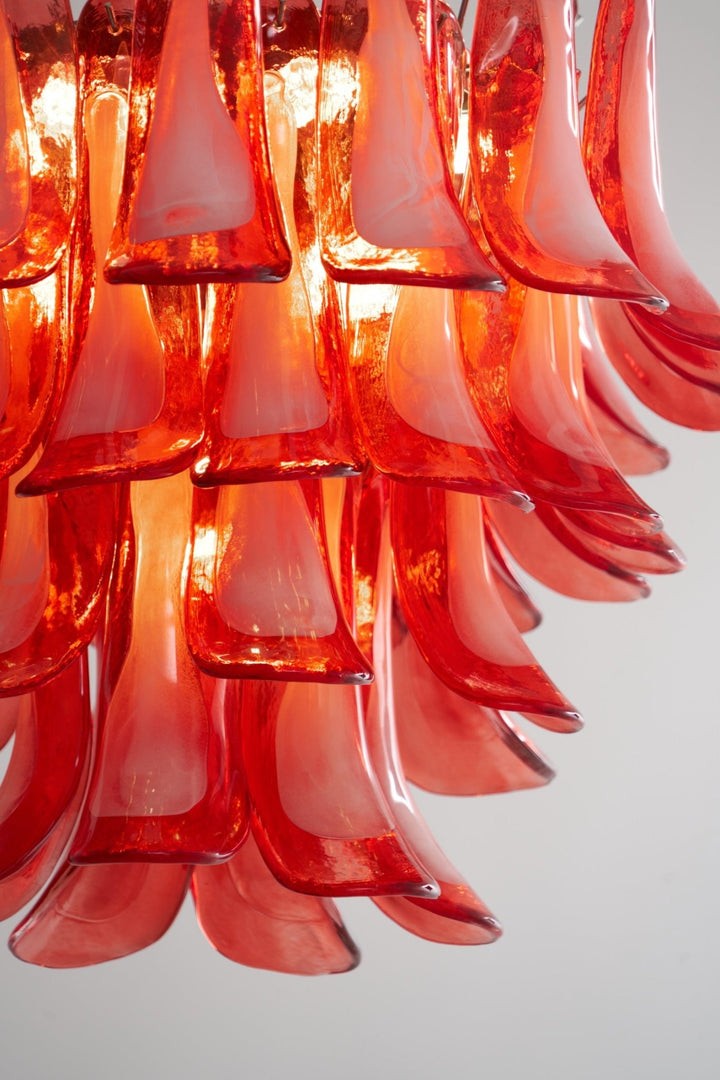 Handblown Crimson Murano Glass Petal Chandelier
