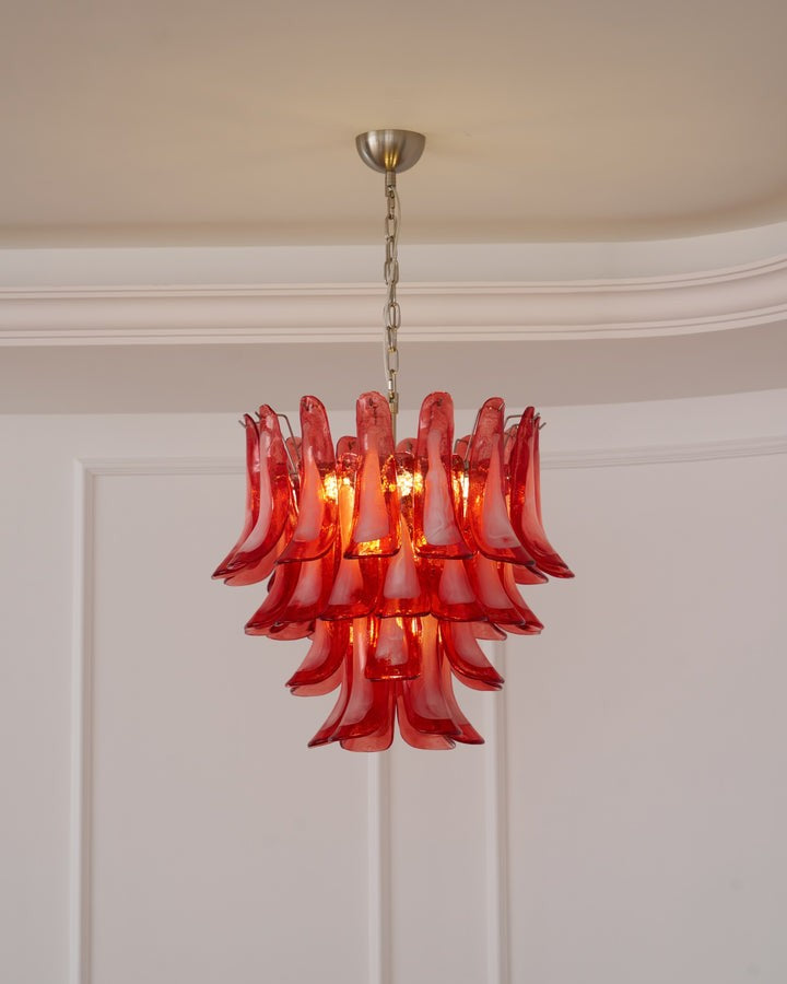 Handblown Crimson Murano Glass Petal Chandelier