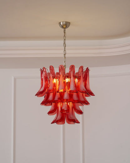 Handblown Crimson Murano Glass Petal Chandelier