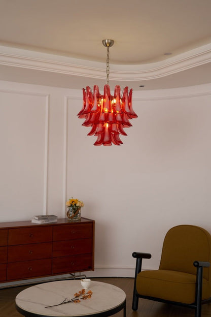 Handblown Crimson Murano Glass Petal Chandelier