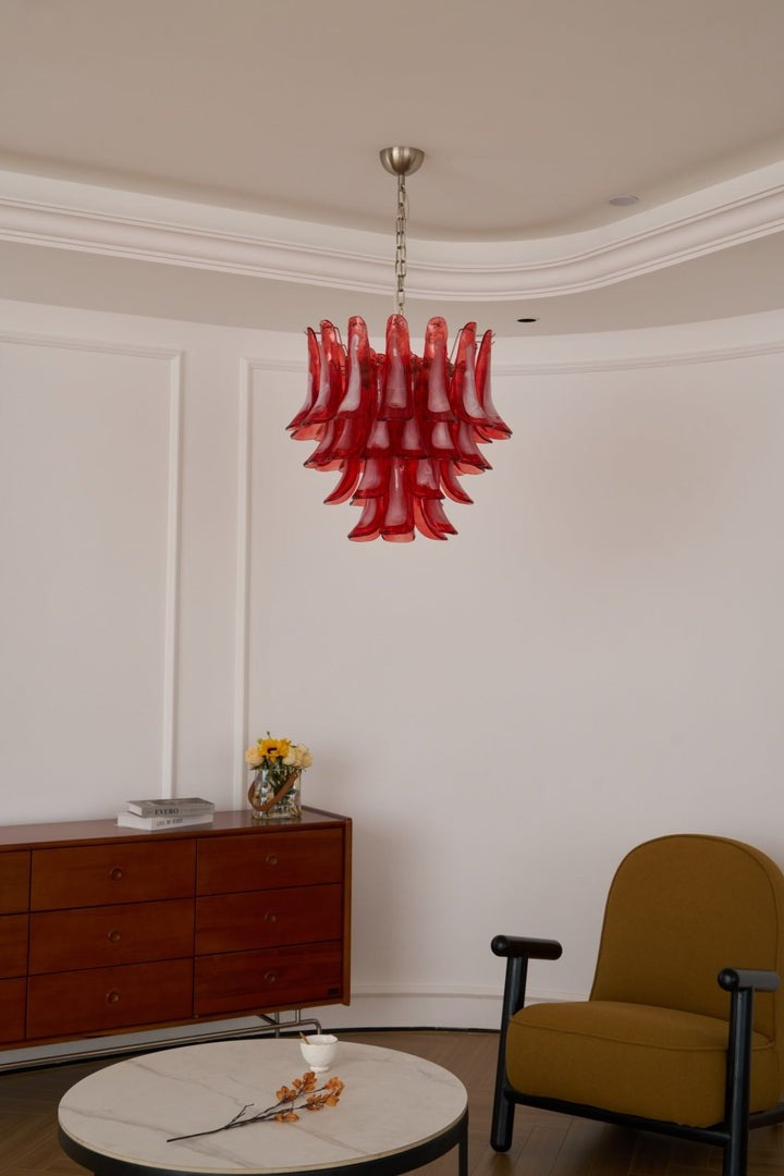 Handblown Crimson Murano Glass Petal Chandelier