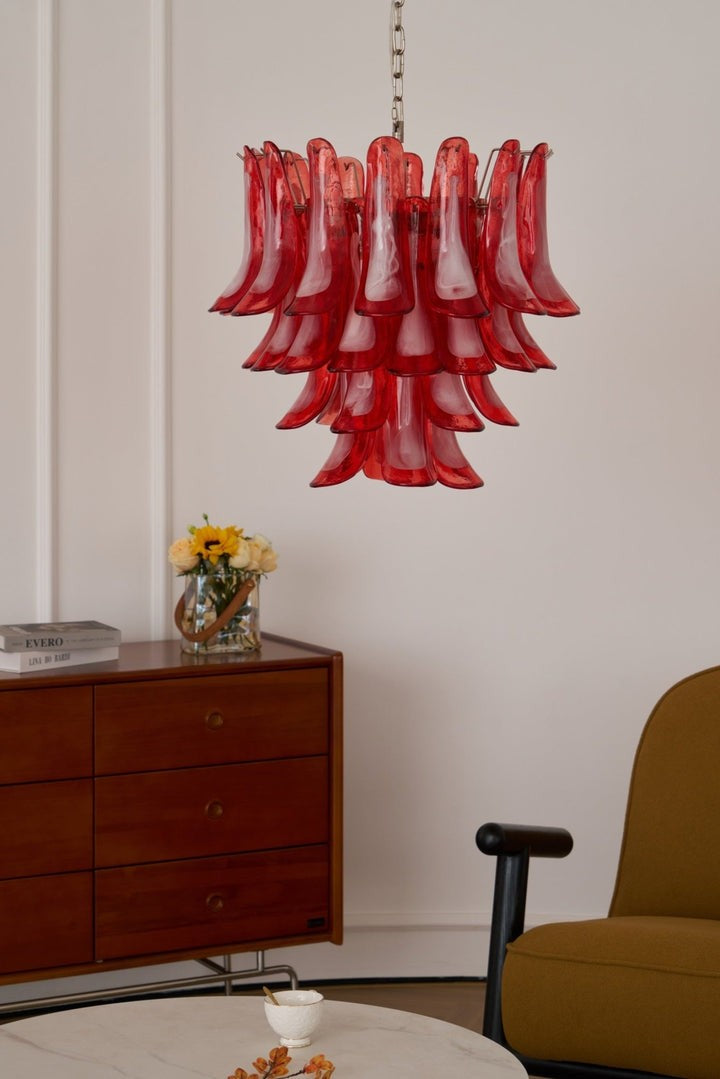 Handblown Crimson Murano Glass Petal Chandelier