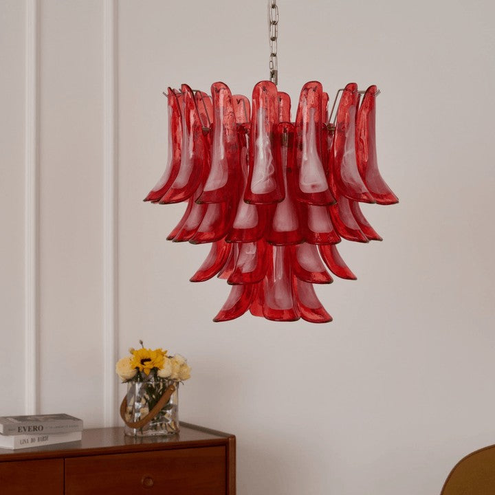 Handblown Crimson Murano Glass Petal Chandelier