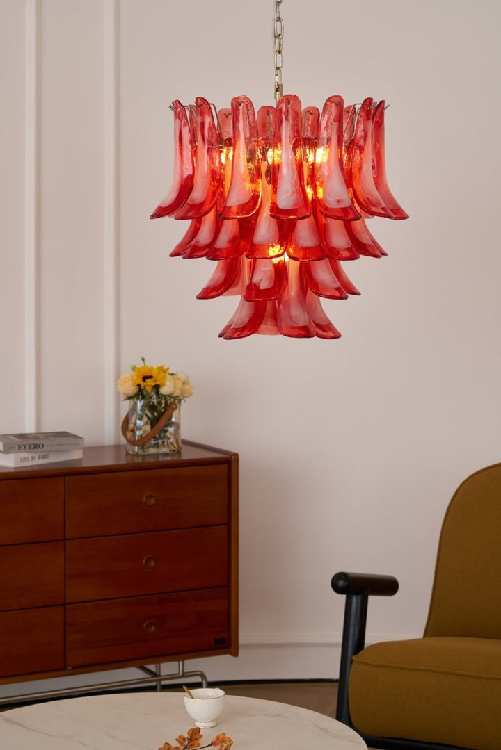 Handblown Crimson Murano Glass Petal Chandelier