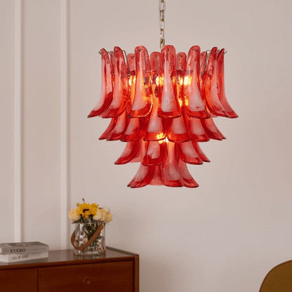 Handblown Crimson Murano Glass Petal Chandelier