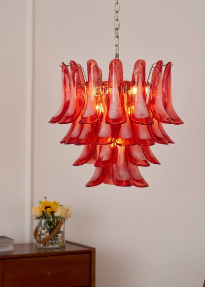 Handblown Crimson Murano Glass Petal Chandelier