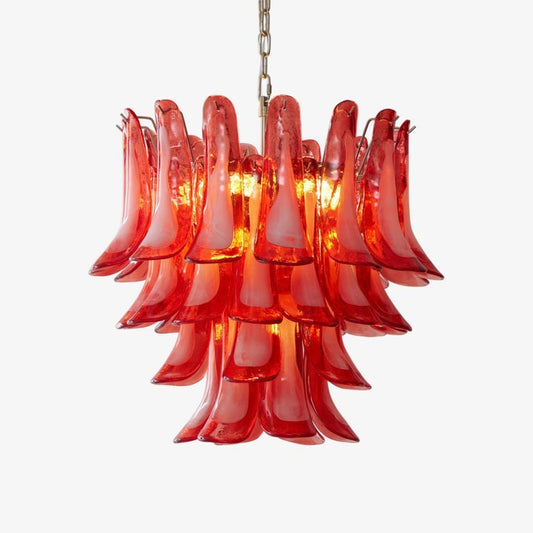 Handblown Crimson Murano Glass Petal Chandelier