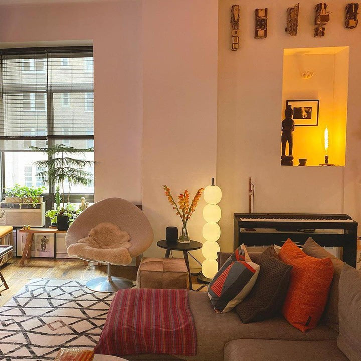 Hand-Blown Glass Globe LED Floor Lamp with Marble Base