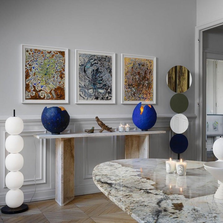 Hand-Blown Glass Globe LED Floor Lamp with Marble Base