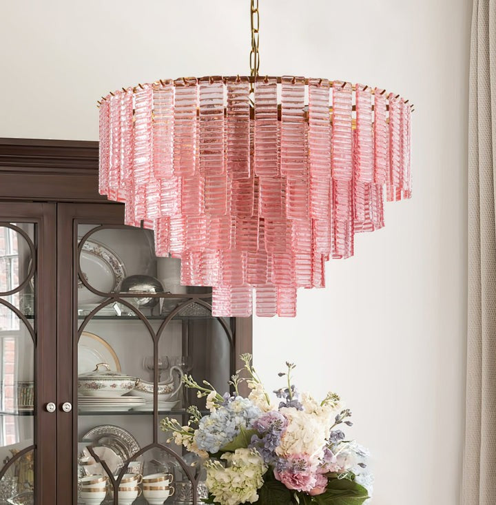 Hand-Blown Pink Murano Glass Ceiling Chandelier