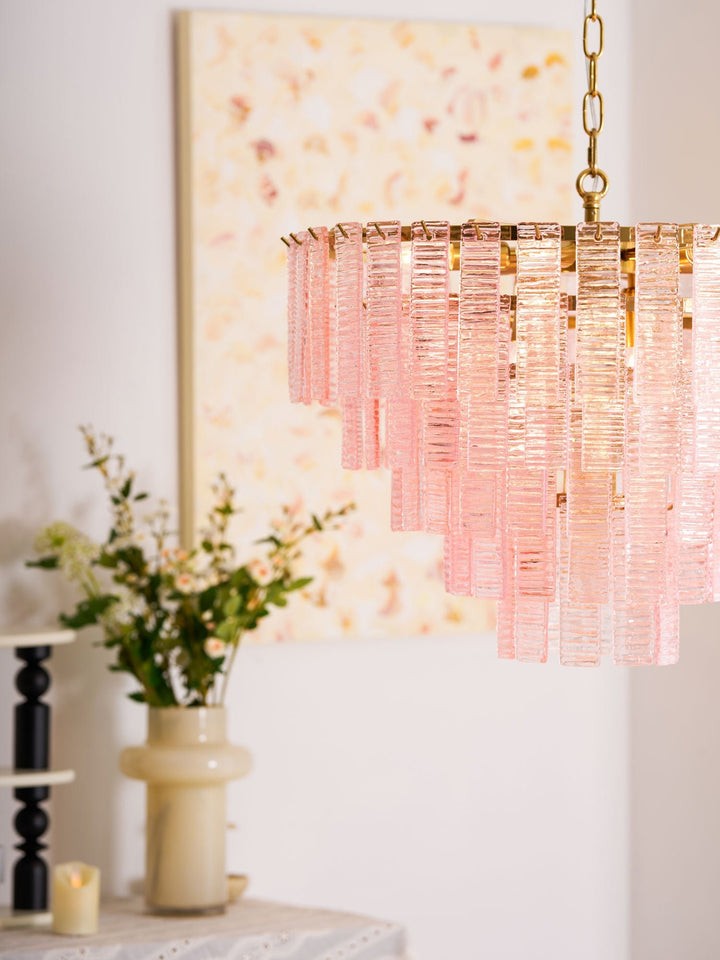 Hand-Blown Pink Murano Glass Ceiling Chandelier