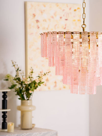 Hand-Blown Pink Murano Glass Ceiling Chandelier