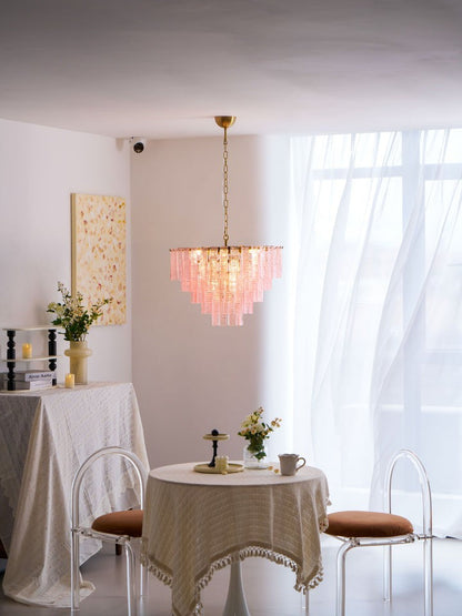 Hand-Blown Pink Murano Glass Ceiling Chandelier