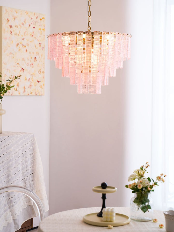 Hand-Blown Pink Murano Glass Ceiling Chandelier