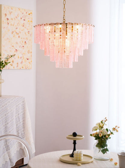 Hand-Blown Pink Murano Glass Ceiling Chandelier