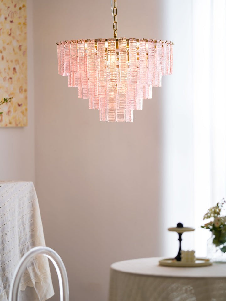 Hand-Blown Pink Murano Glass Ceiling Chandelier