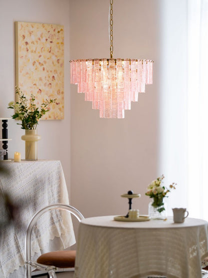 Hand-Blown Pink Murano Glass Ceiling Chandelier