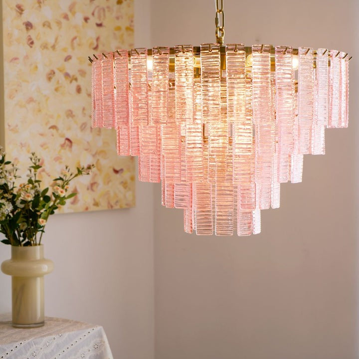 Hand-Blown Pink Murano Glass Ceiling Chandelier