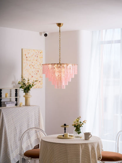 Hand-Blown Pink Murano Glass Ceiling Chandelier