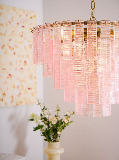 Hand-Blown Pink Murano Glass Ceiling Chandelier