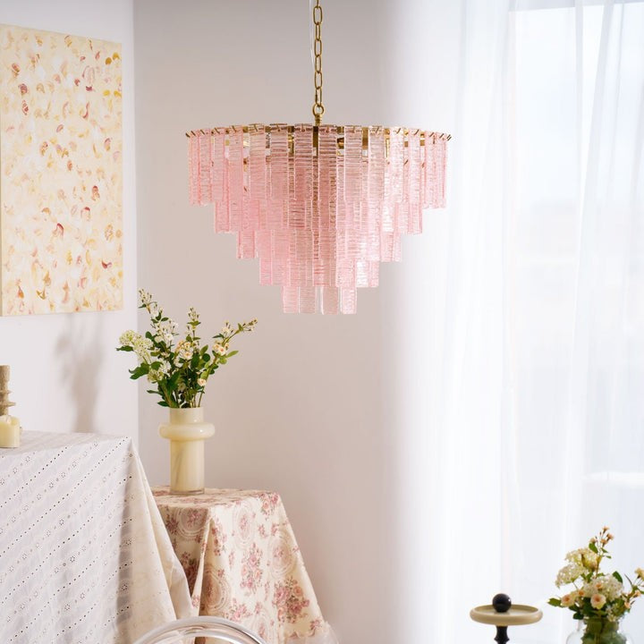 Hand-Blown Pink Murano Glass Ceiling Chandelier
