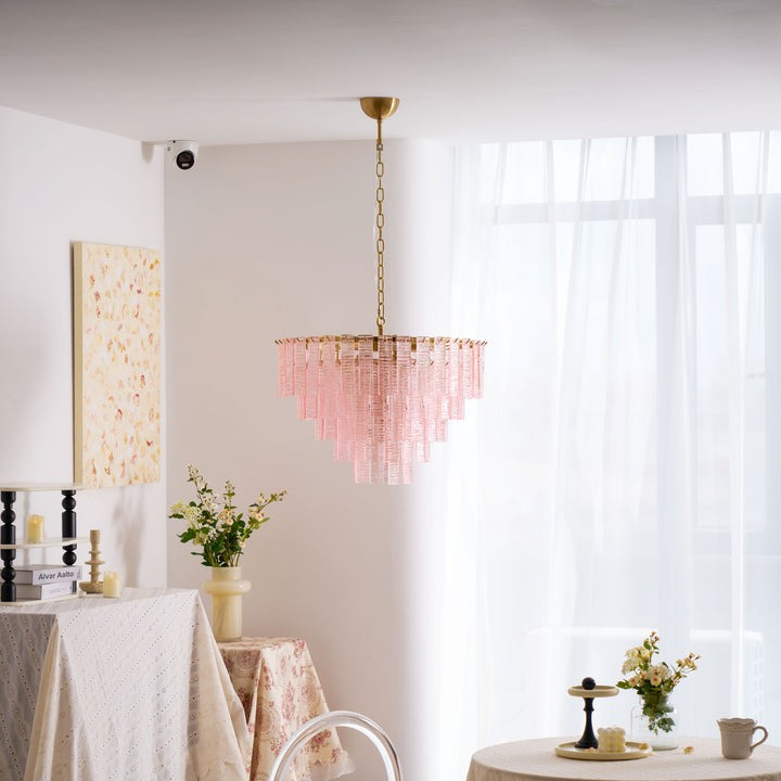 Hand-Blown Pink Murano Glass Ceiling Chandelier