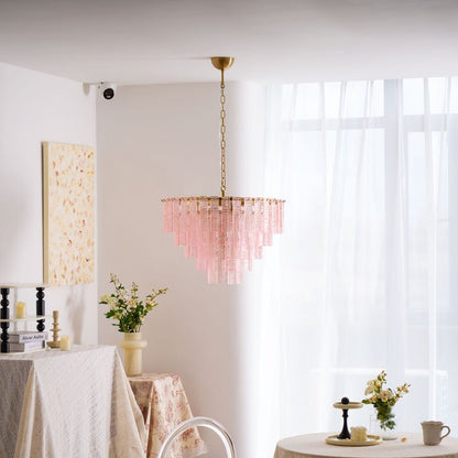 Hand-Blown Pink Murano Glass Ceiling Chandelier