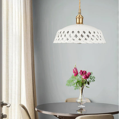 Hand-Carved White Ceramic Pendant Light