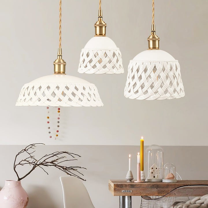 Hand-Carved White Ceramic Pendant Light