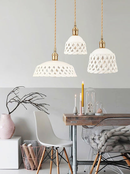 Hand-Carved White Ceramic Pendant Light