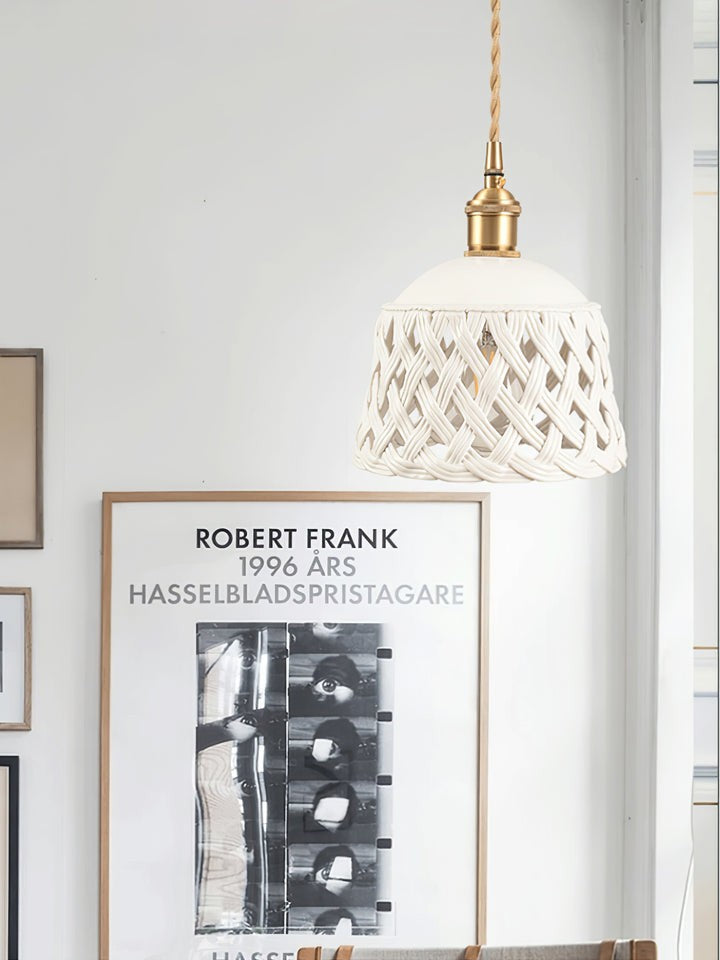 Hand-Carved White Ceramic Pendant Light