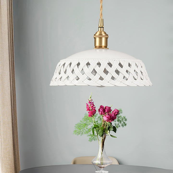 Hand-Carved White Ceramic Pendant Light