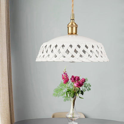 Hand-Carved White Ceramic Pendant Light