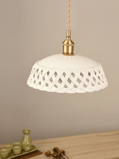 Hand-Carved White Ceramic Pendant Light