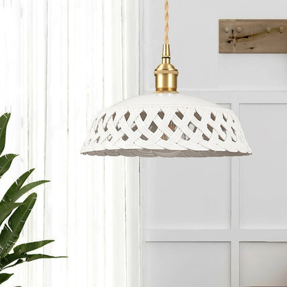 Hand-Carved White Ceramic Pendant Light