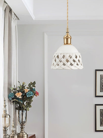 Hand-Carved White Ceramic Pendant Light