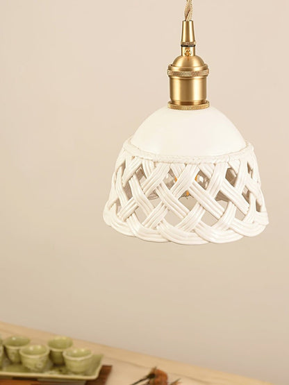 Hand-Carved White Ceramic Pendant Light