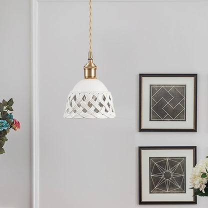 Hand-Carved White Ceramic Pendant Light
