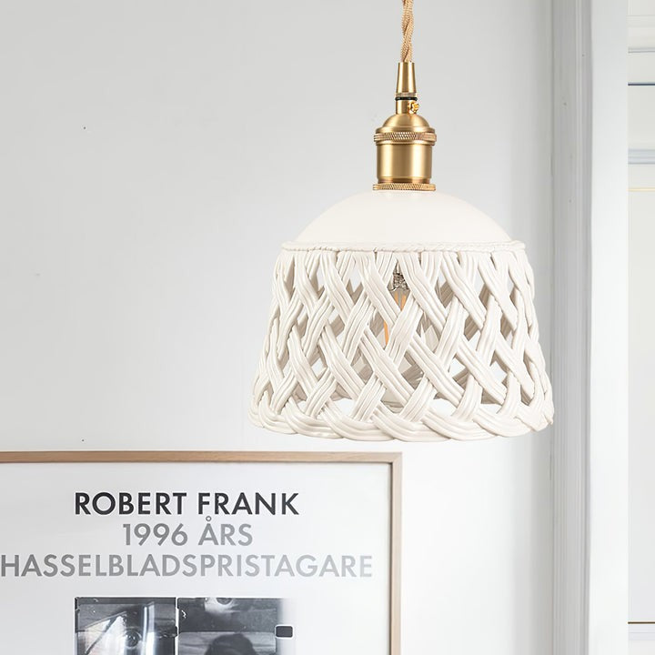 Hand-Carved White Ceramic Pendant Light