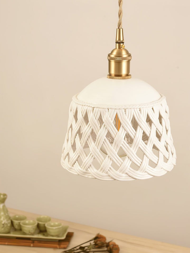 Hand-Carved White Ceramic Pendant Light